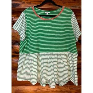 Crown & Ivy Woman Green Striped Top Size‎ 2X